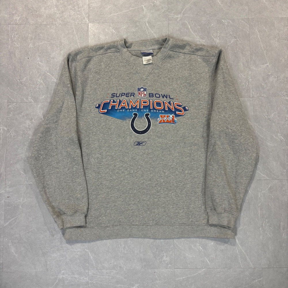 Reebok Indianapolis Colts Super Bowl XLI Champions Sweatshirt Mens L Gray